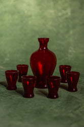 Mid-Century Ruby Glass Shots & Decanter Set